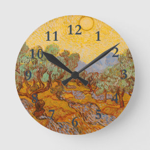 Horloge Ronde Van Gogh Olive Trees Soleil Jaune Ciel