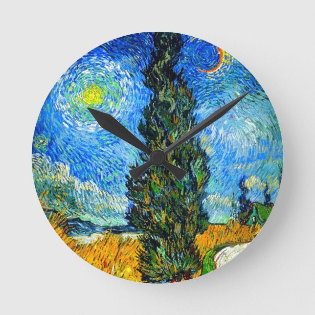 Horloge Ronde Van Gogh Road avec Cypress et Star (Recto)