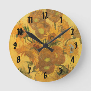 Horloge Ronde Vase avec 15 tournesols par Vincent van Gogh