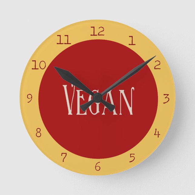 Horloge Ronde Végétalien en cercle rouge (Recto)