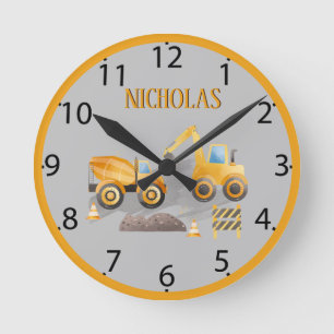 Horloge Ronde Véhicule de construction Excavatrice orange pour e