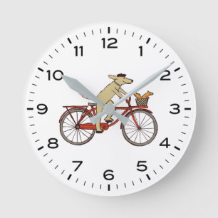 Horloge Ronde Vélo d'équitation de chien avec écureuil mignonne 