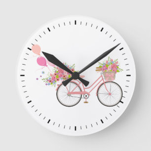 Horloge Ronde Vélo rose fantaisiste