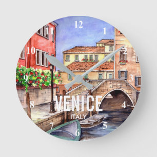 Horloge Ronde Venise Italie - Peinture à l'aquarelle au lavis et