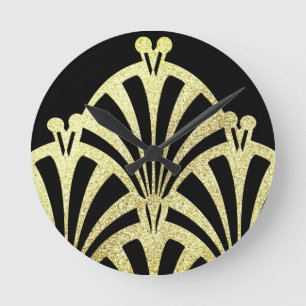Horloge Ronde Ventilateur Art déco motif or noir élégant vintage