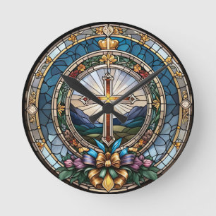 Horloge Ronde Verre de la Croix-chrétienne