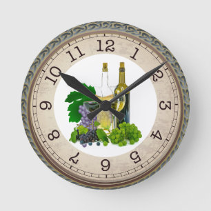 Horloge Ronde Verres à vin et bouteilles / Il est temps de boire
