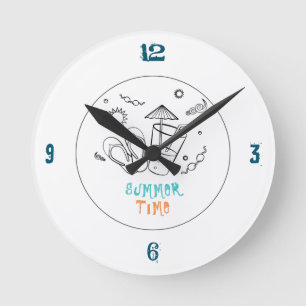 Horloge Ronde Vibes d'été du soleil & vacances, Art esquissé