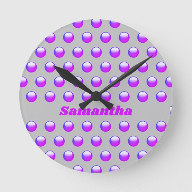 Horloge Ronde Vibrant Purple Polka Dot Pattern Geometric Modern (Recto)