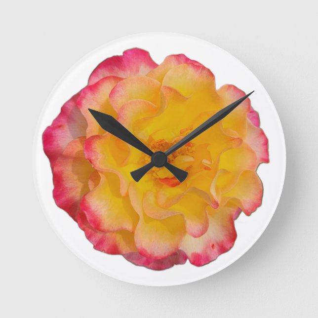 Horloge Ronde Vibrant Yellow and Pink Rose Wall Clock (Recto)