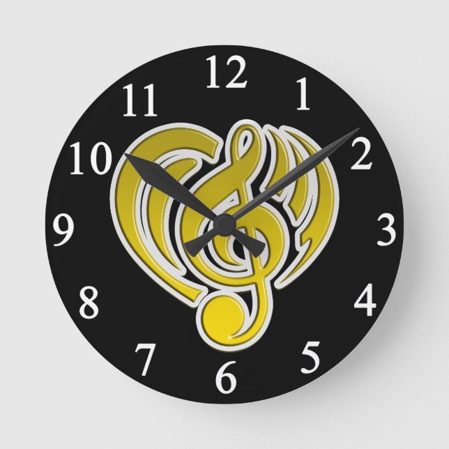 Horloge Ronde Vibrations Amour Musical Coeur Jaune Musique Note  (Recto)