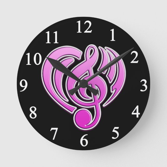 Horloge Ronde Vibrations Amour musical Coeur rose Note DJ (Recto)