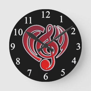 Horloge Ronde Vibrations Amour musical Coeur rouge Musique Note