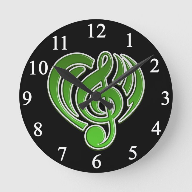 Horloge Ronde Vibrations Amour Musical Coeur Vert Musique Note D (Recto)