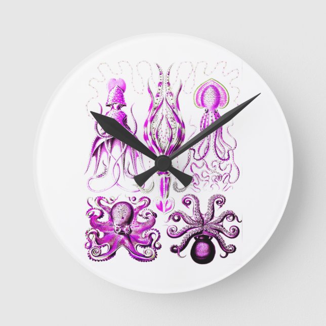 Horloge Ronde Vie marine de pieuvre rose océanique (Recto)