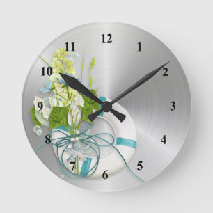 Horloge Ronde Vie Turquoise côtière Préservateur Floral
