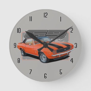 Horloge Ronde Vieille éclaboussure orange de Camaro