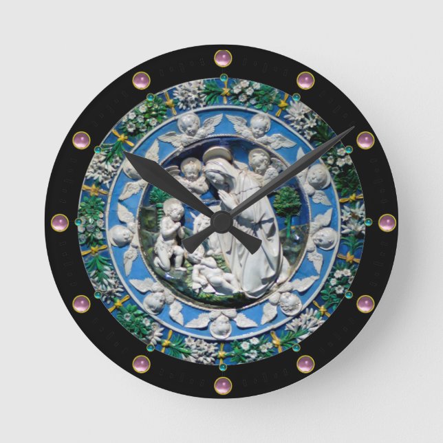 Horloge Ronde VIERGE ET ENFANT AVEC ANGELS, Pierre rose ronde (Recto)