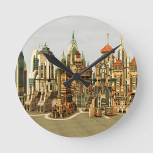Horloge Ronde Ville de fantasy futuriste Art de ciel Sci-Fi