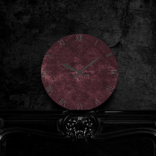 Horloge Ronde Vin Velvety Damask   Glam Grunge de Bordeaux Sangr