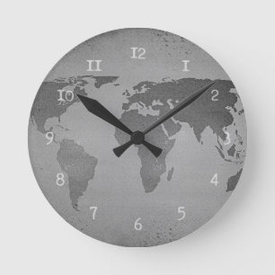 Horloge Ronde Vintage black and white world map