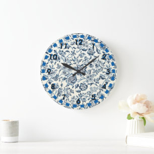Horloge ronde vintage bleue et blanche