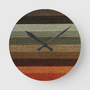 Horloge Ronde Vintage Chaud Automne Motif rayé, Tons Terre