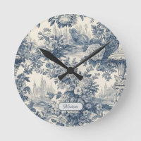 Vintage chic floral Bleu toile de jouy monogramme