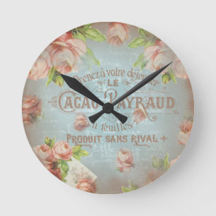 Horloge Ronde vintage floral historical french blue roses