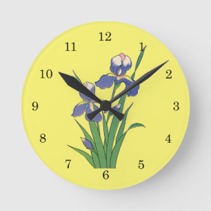 Horloge Ronde Vintage Floral, Purple Spring Garden Fleurs d'Iris