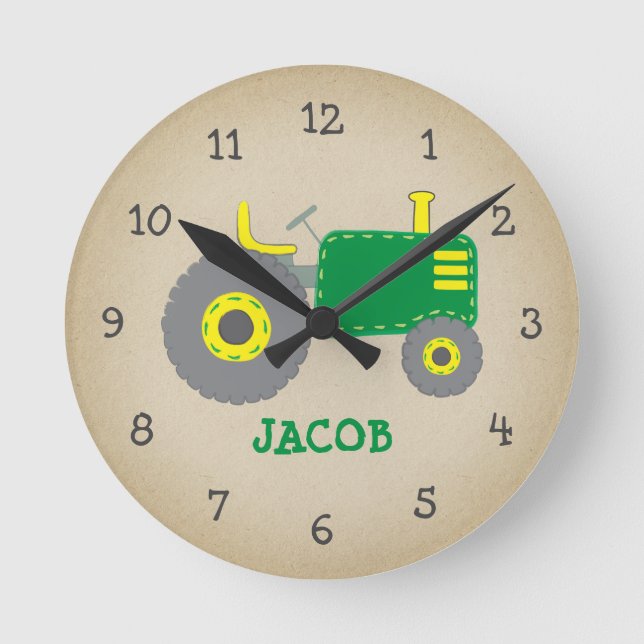 Horloge Ronde Vintage Green Tractor Rustic Nursery (Recto)