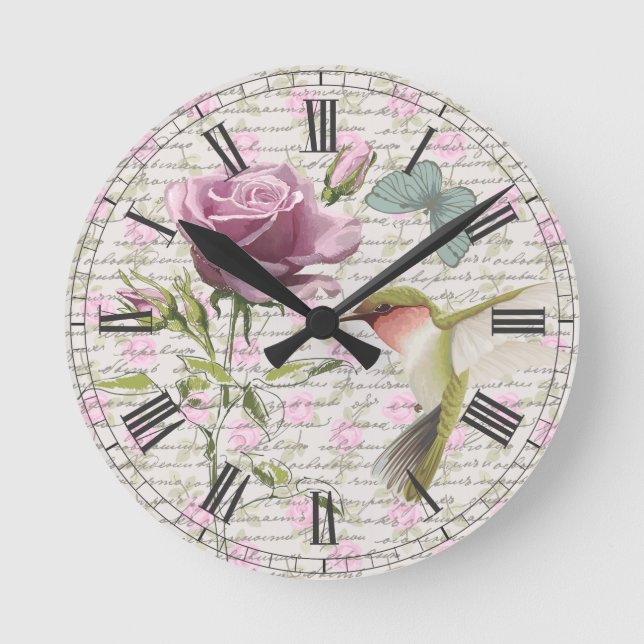 Horloge Ronde Vintage Hummingbird (Recto)