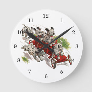 Horloge Ronde Vintage Humour mignon Chiens de chiot dalmate Cami