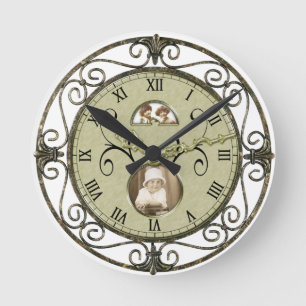 Horloge Ronde Vintage Iron Scroll Look Roman Numeral Clock