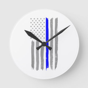 Horloge Ronde Vintage Ligne Bleue Mince Chemise Police Support U