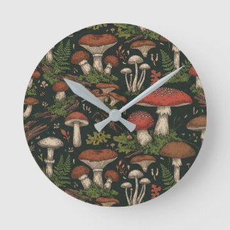 Horloge Ronde Vintage Mushroom Forest Botanical