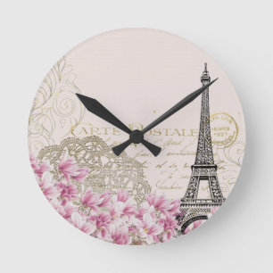 Horloge Ronde Vintage Paris Eiffel tower print