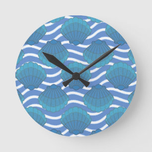 Horloge Ronde Vintage Seashell And Waves Pattern