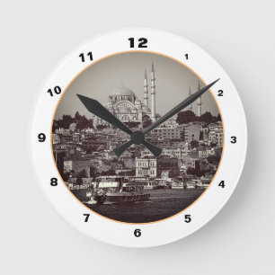 Horloge Ronde Vintage Sultan Ahmed & Istanbul panorama, Turquie