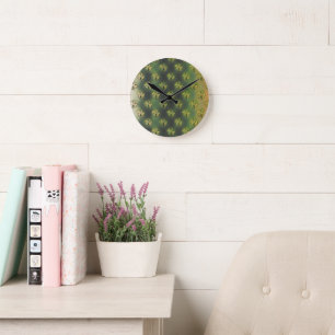 Horloge Ronde Vintage Vert, gris et orange shamrock St Patrick