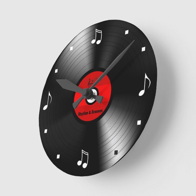 Horloge Ronde Vinyl record with Music notes (Angle)