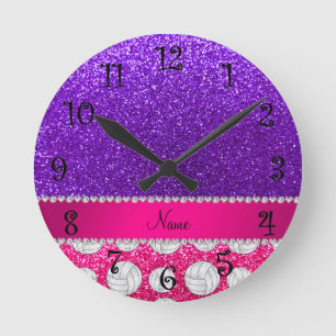 Horloge Ronde Violet d'indigo neon rose parties scintillant à ch
