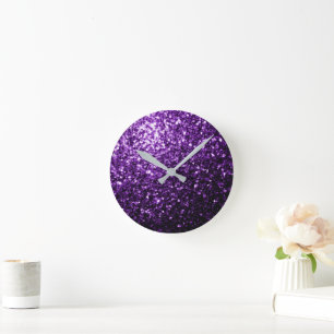 Horloge Ronde Violet foncé faux brillant paillettes scintillent