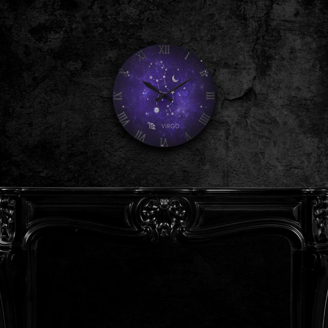Horloge Ronde Virgo violet Zodiac | Horoscope d'astrologie cosmi (Créateur téléchargé)
