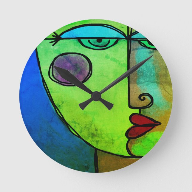 Horloge Ronde Visage Abstrait coloré (Recto)