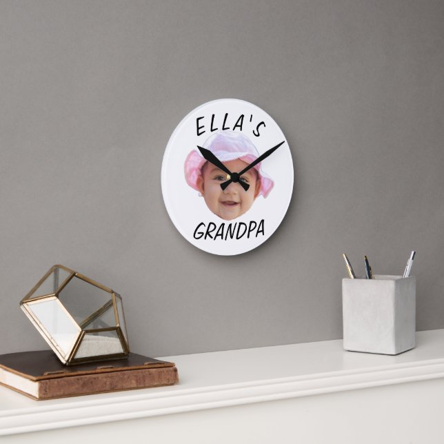 Horloge Ronde Visage de bébé personnalisé Photo Texte Grand-Père (Bureau)