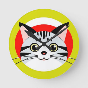 Horloge Ronde Visage de chat de dessin animé mignon avec design 