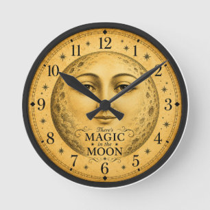 Horloge Ronde Visage de Lune Vintage Magique Céleste