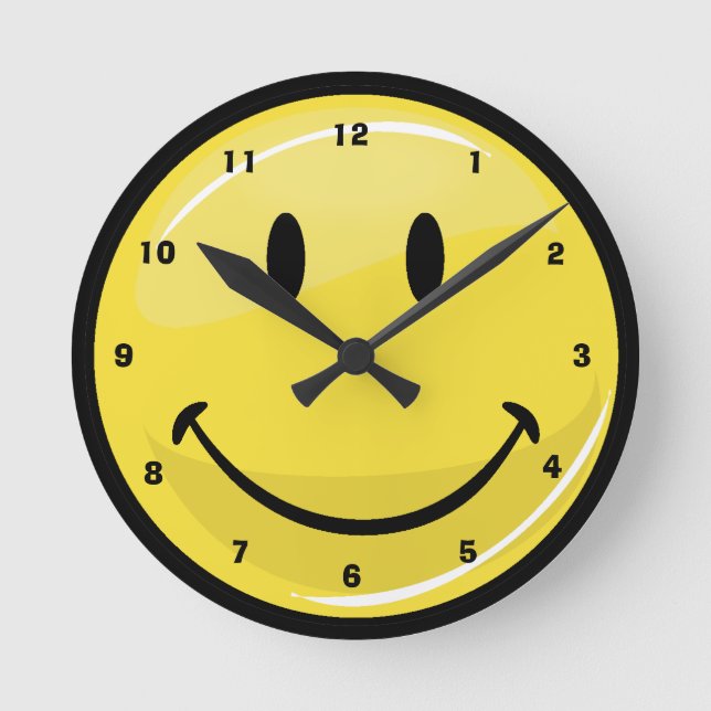 Horloge Ronde Visage heureux jaune classique (Recto)