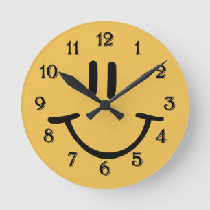Horloge Ronde Visage Jaune Heureux